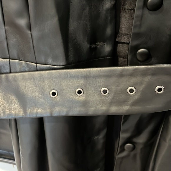 Zara Dress Faux Leather Black Button Belted Jacket Dress Size Medium - Picture 10 of 12